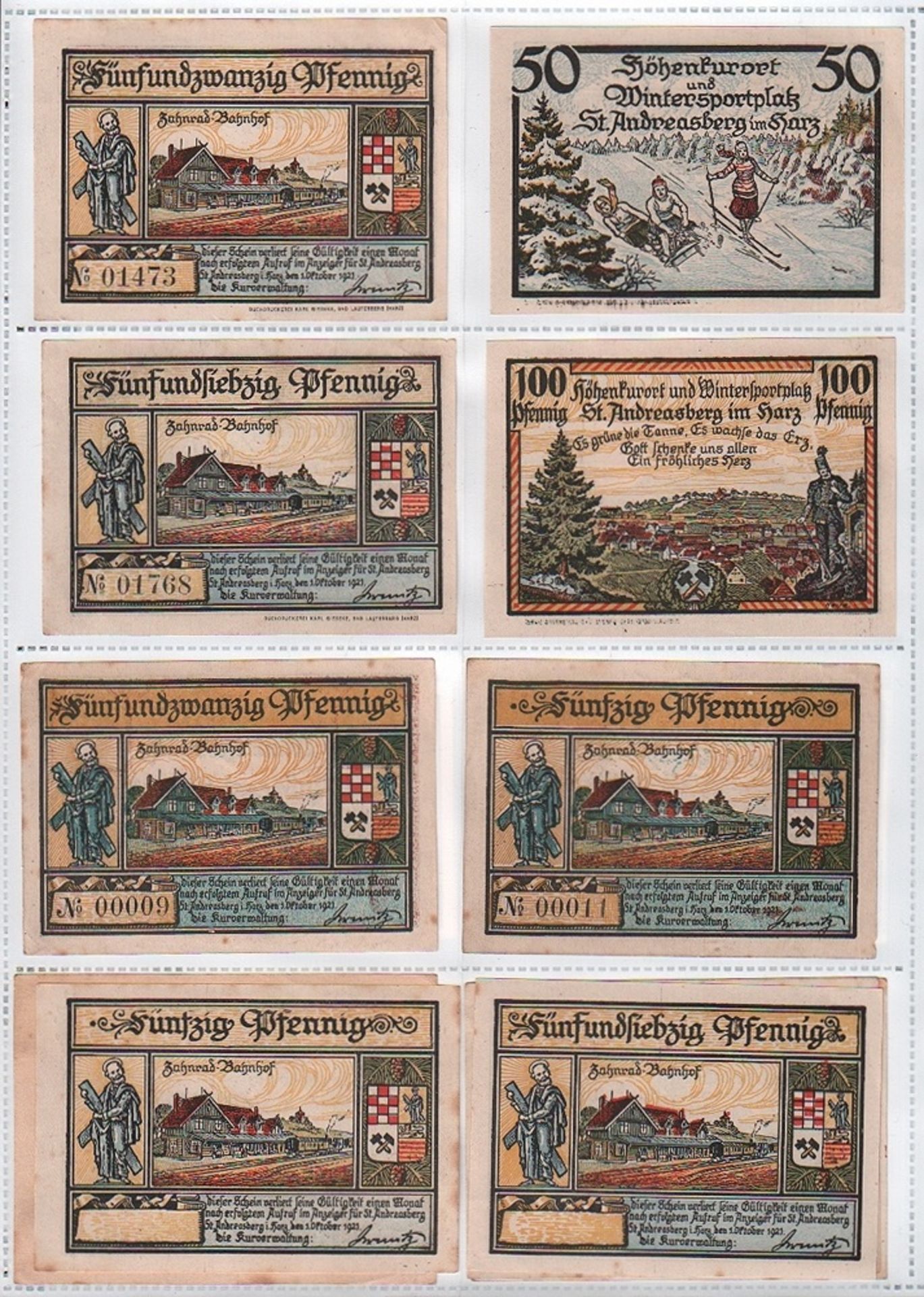 Harz. Notgeld aus dem Harzgebiet. Konvolut mit 300 zum Teil farbigen Notgeldscheinen, illustriert