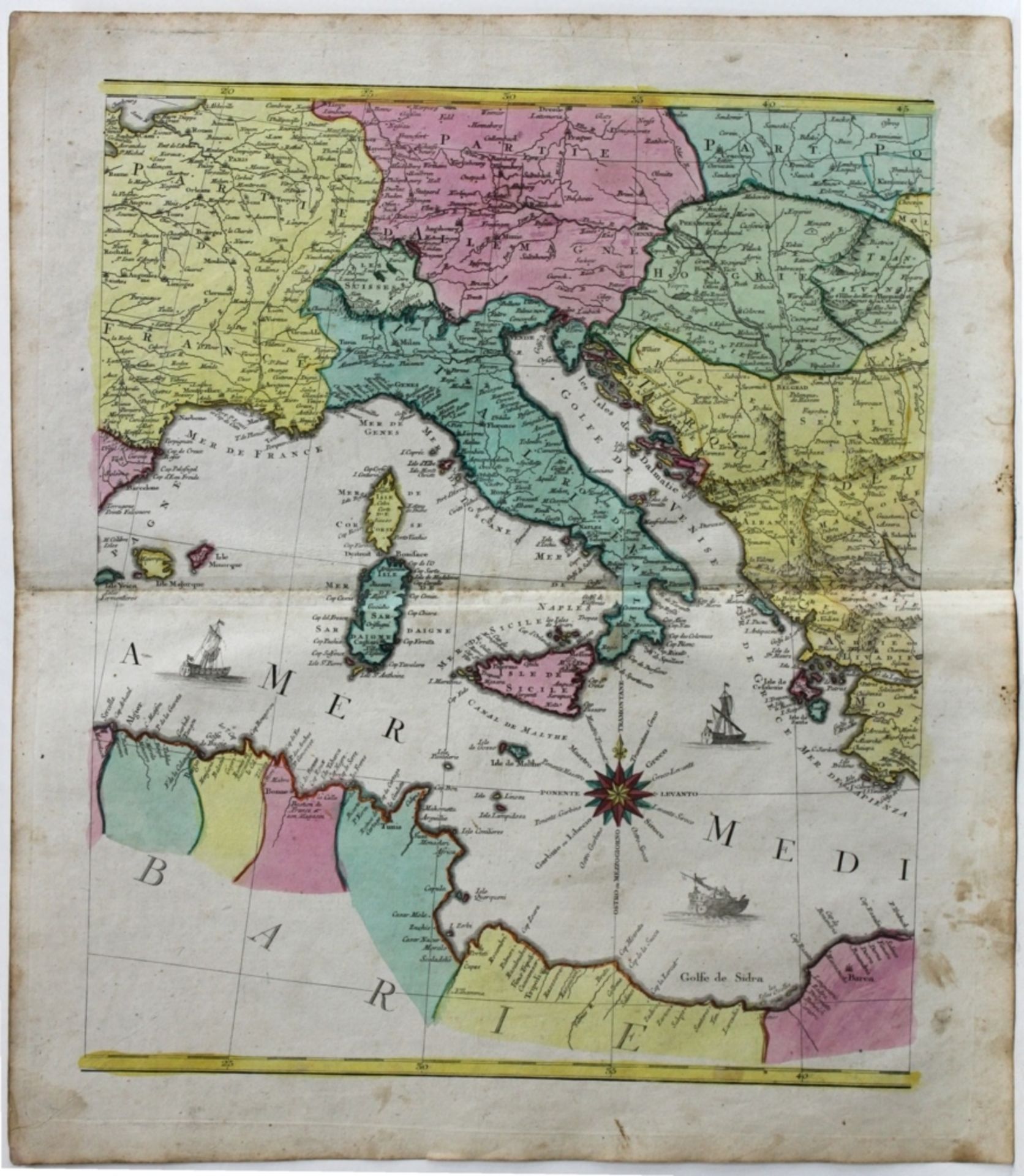 Mittelmeer. Drei einzeln zusammengehörige kolorierte Kupferstichkarten von Conrad Lotter in der - Image 3 of 4