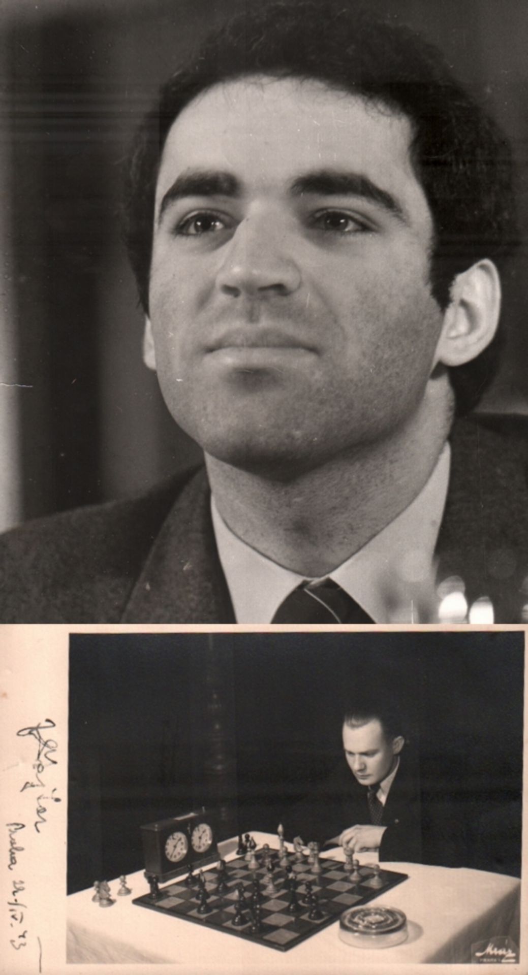 Foto. Kasparow, Garri. Schwarzweißes Foto mit einem Porträt von Garri Kasparow aus dem Jahr 1986.