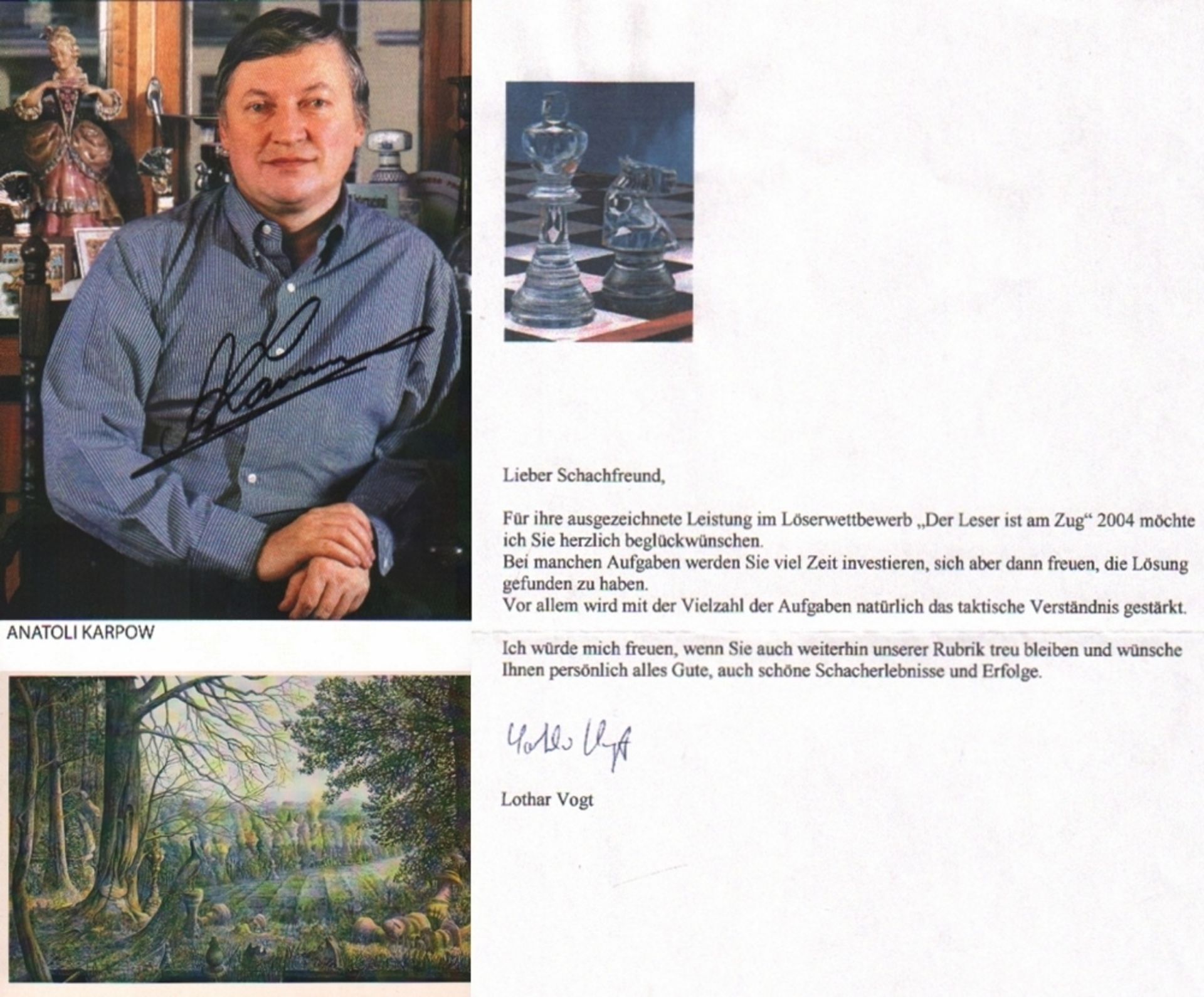 Karpow, A. Farbige Autogrammkarte mit einem Porträt und eigenhändiger Unterschrift des ehemaligen