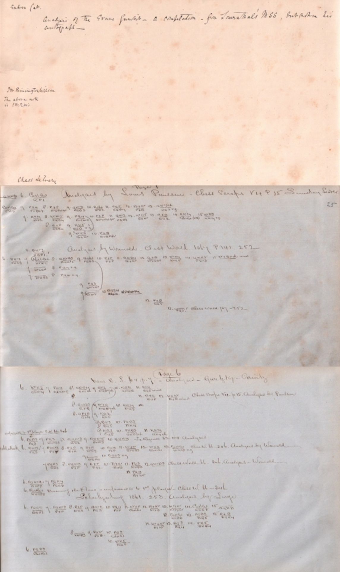 (Löwenthal, Johann Jacob.)  Nach J. J. Löwenthal geschriebene Notationen in Tabellenform zum Evans -