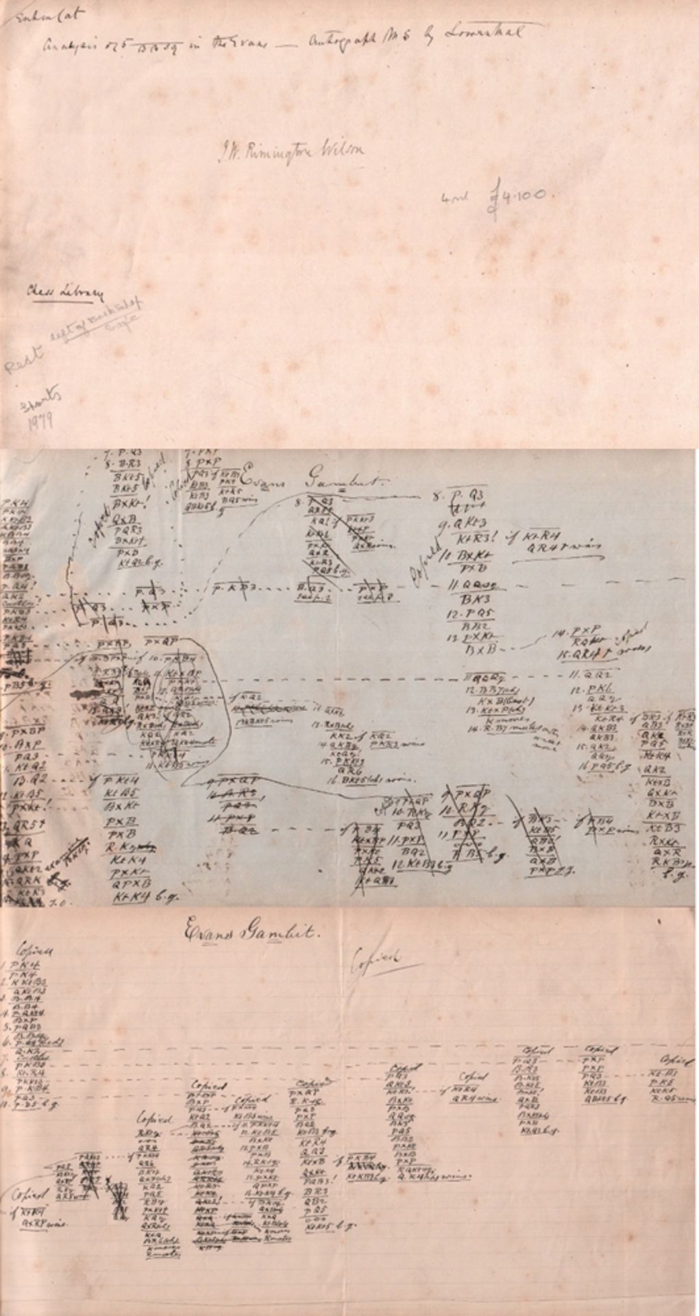 Löwenthal, Johann Jacob. Eigenhändig von J. J. Löwenthal geschriebene Notationen in Tabellenform zum