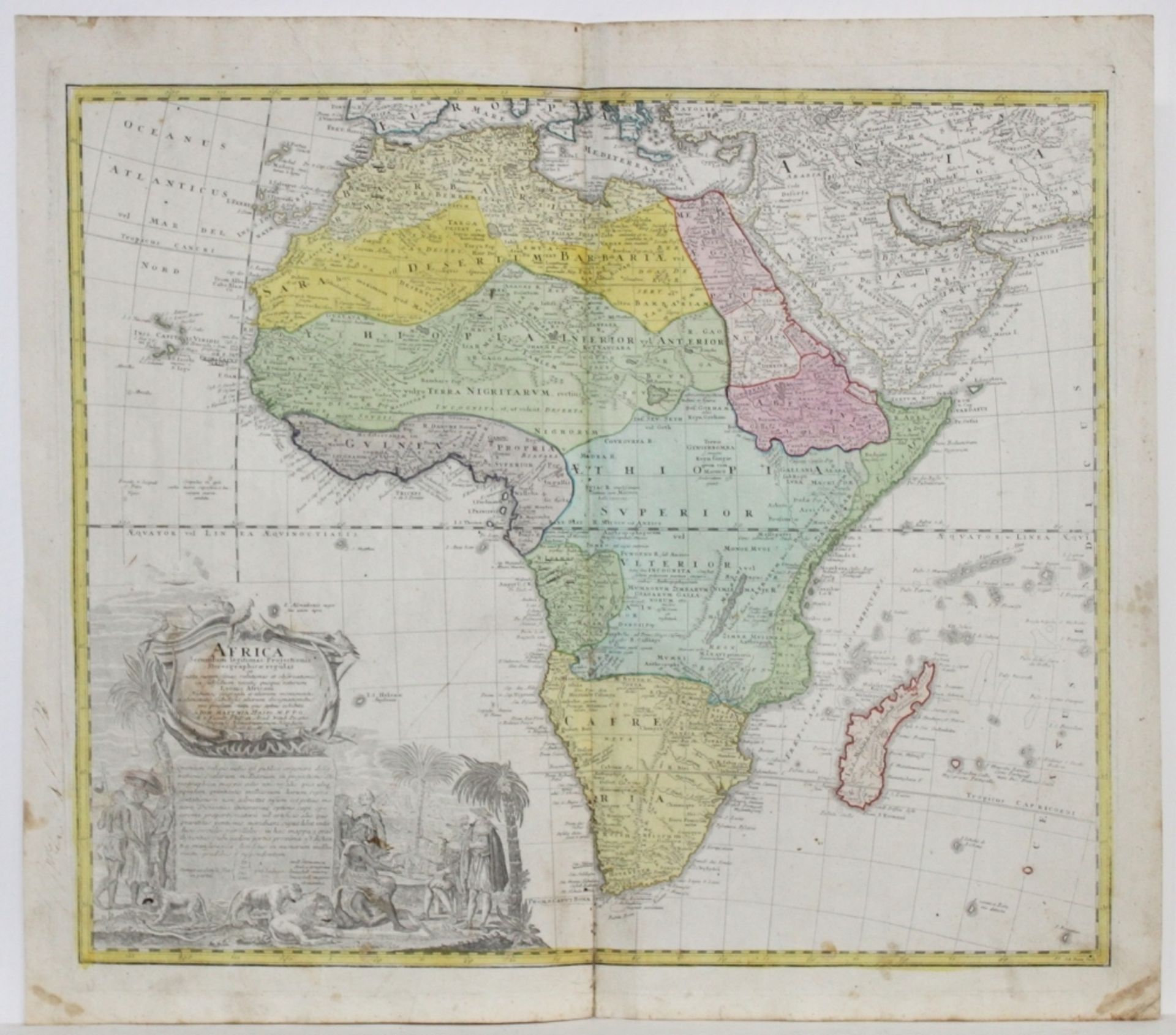 Landkarten. Afrika. Kolorierte Kupferstichkarte von Homanns Erben, ca 1755. Bildgröße 55 x 46 cm (