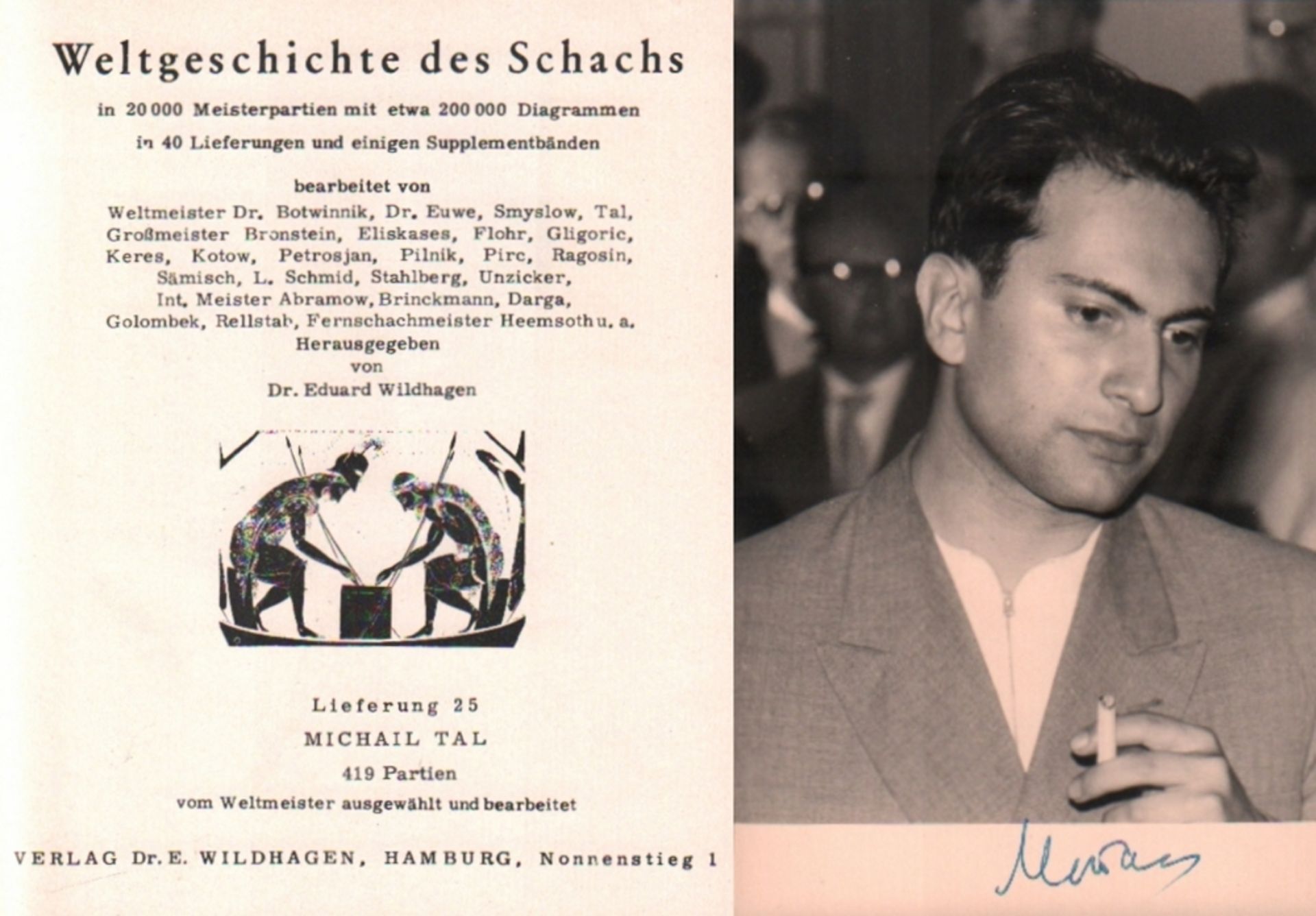 Tal, Michail. Schwarzweißes Fotopostkarte aus der Zeit um 1960 mit einem Porträt und eigenhändiger