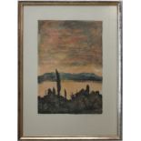 Gantner, Bernard. (Mediterrane impressionistische Landschaft). Farbige Lithographie (Mischtechnik)