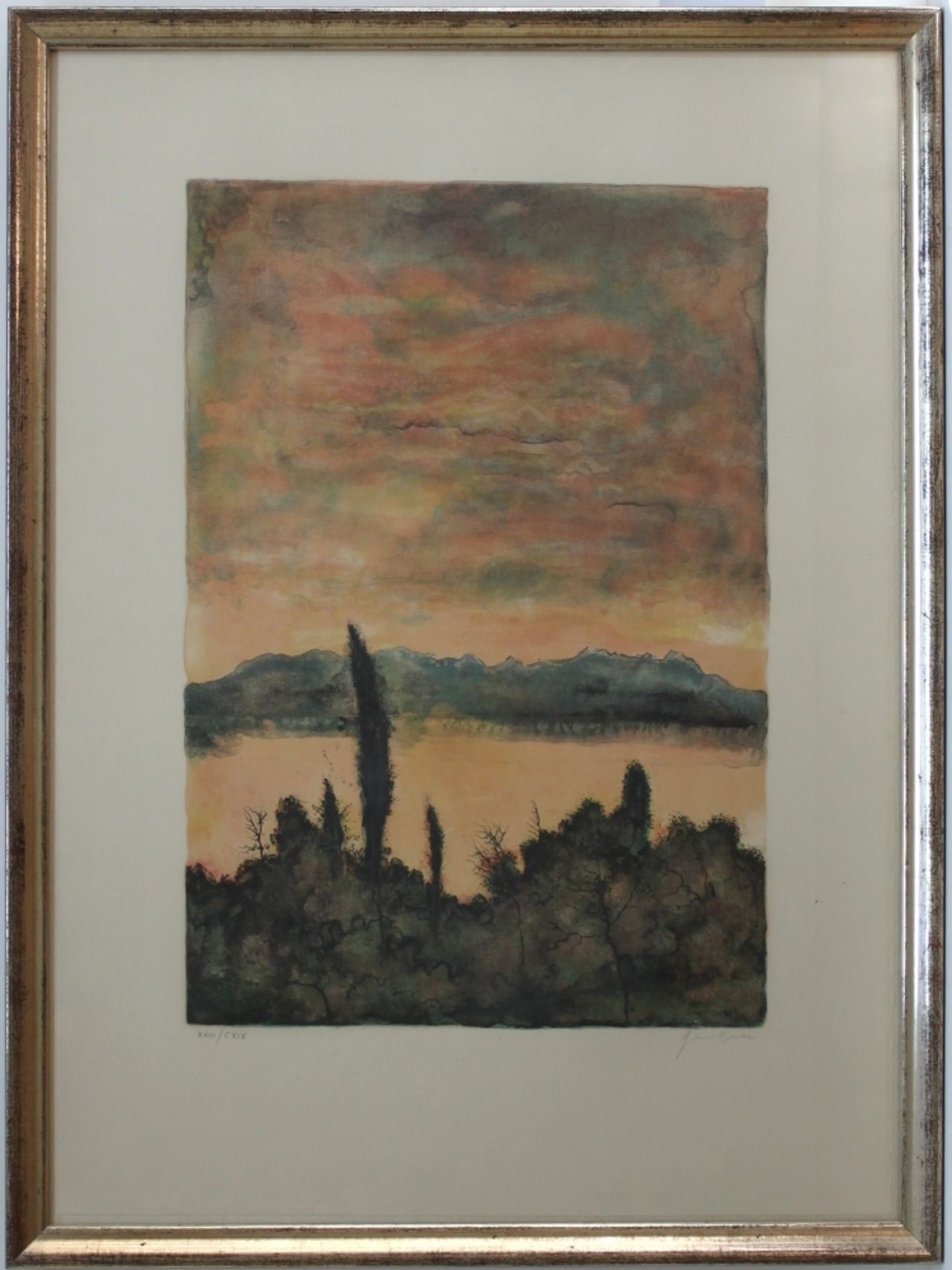 Gantner, Bernard. (Mediterrane impressionistische Landschaft). Farbige Lithographie (Mischtechnik)