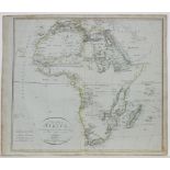 Landkarten. Afrika. Gesamtdarstellung. Grenzkolorierte Kupferstichkarte auf bläulichem Papier.