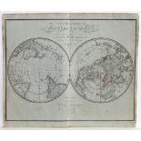 Landkarten. Weltkarte. Die Südliche und Nördliche Halbkugel. Grenzkolorierte Kupferstichkarte auf