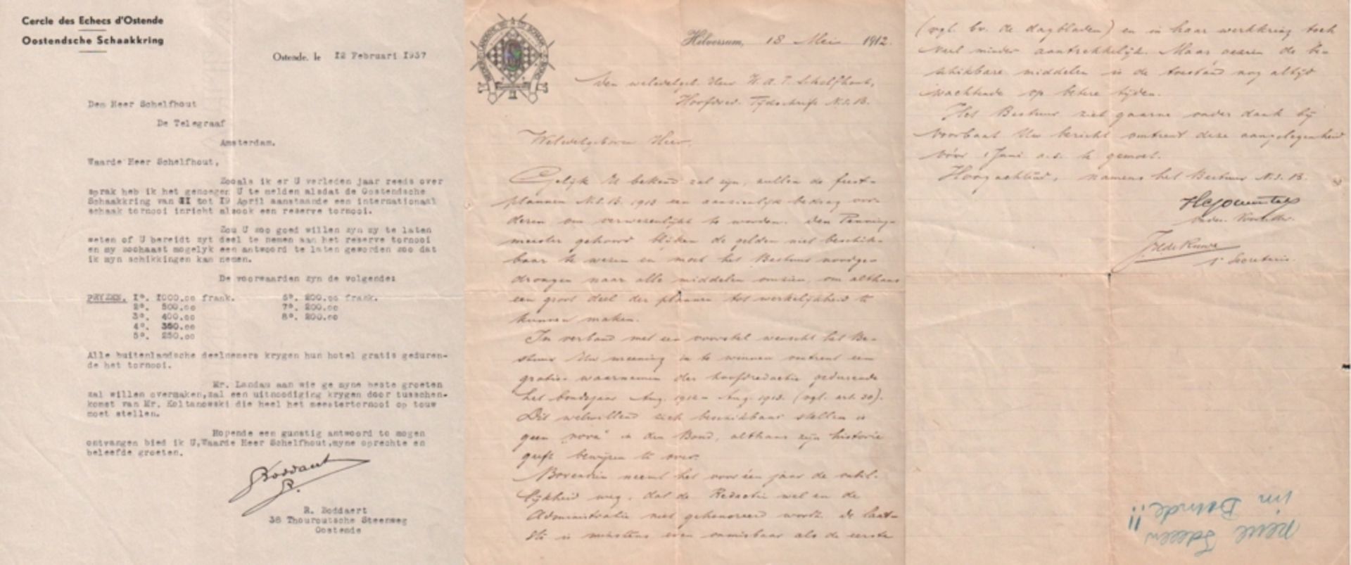 Ruwe, Johannes Hendricus de. Eigenhändig geschriebener Brief von J. H. de Ruwe an W. A. T.