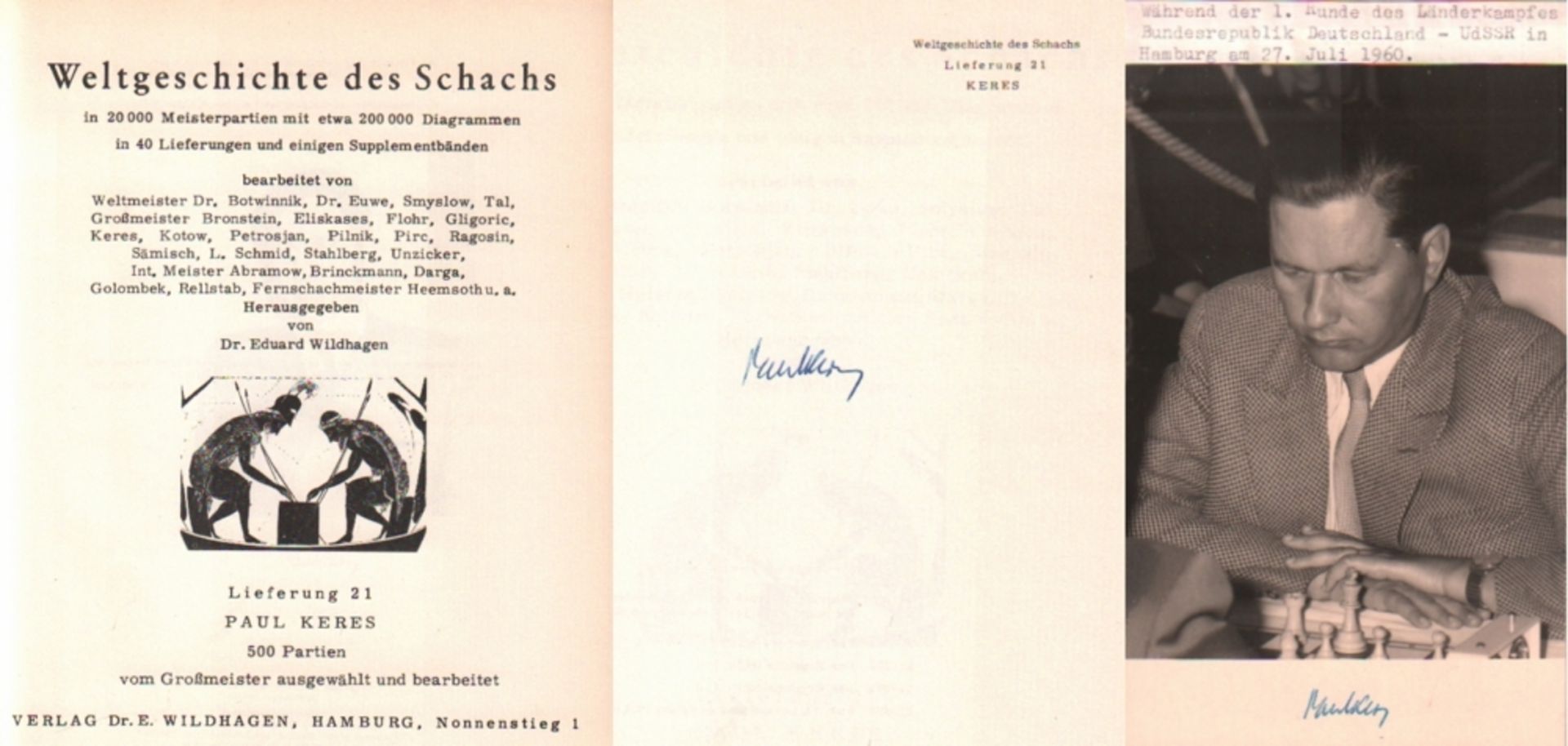 Keres, Paul. 500 Partien vom Großmeister ... bearbeitet. Hamburg, Wildhagen, ca. 1960. 8°. Mit 1