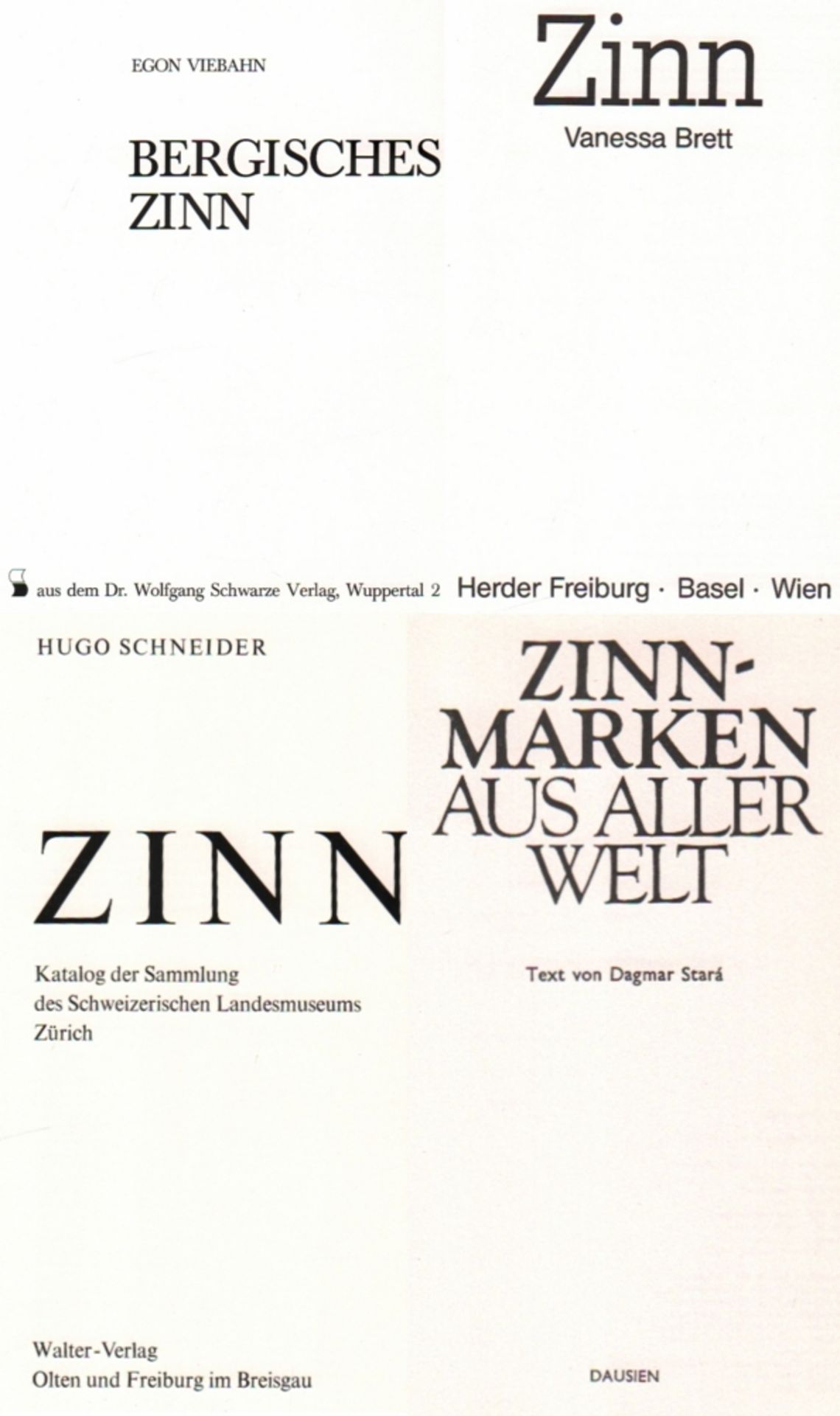 Zinn. Schneider, Hugo. Zinn. Katalog der Sammlung des Schweizerischen Landesmuseums Zürich.