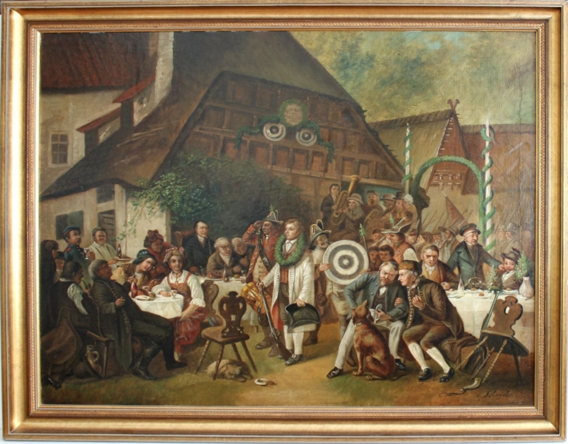 Schröder, Carl (Julius Carl Hermann). “Der Glückliche Scheibenschütze“. Ölgemälde auf Leinwand (