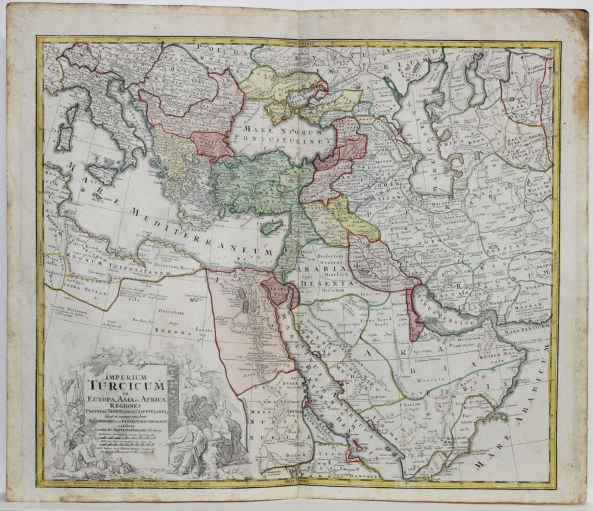 Landkarten. Türkei. Kolorierte Kupferstichkarte von Joh. Bapt. Homann, ca. 1725. Bildgröße 56 x 47,5