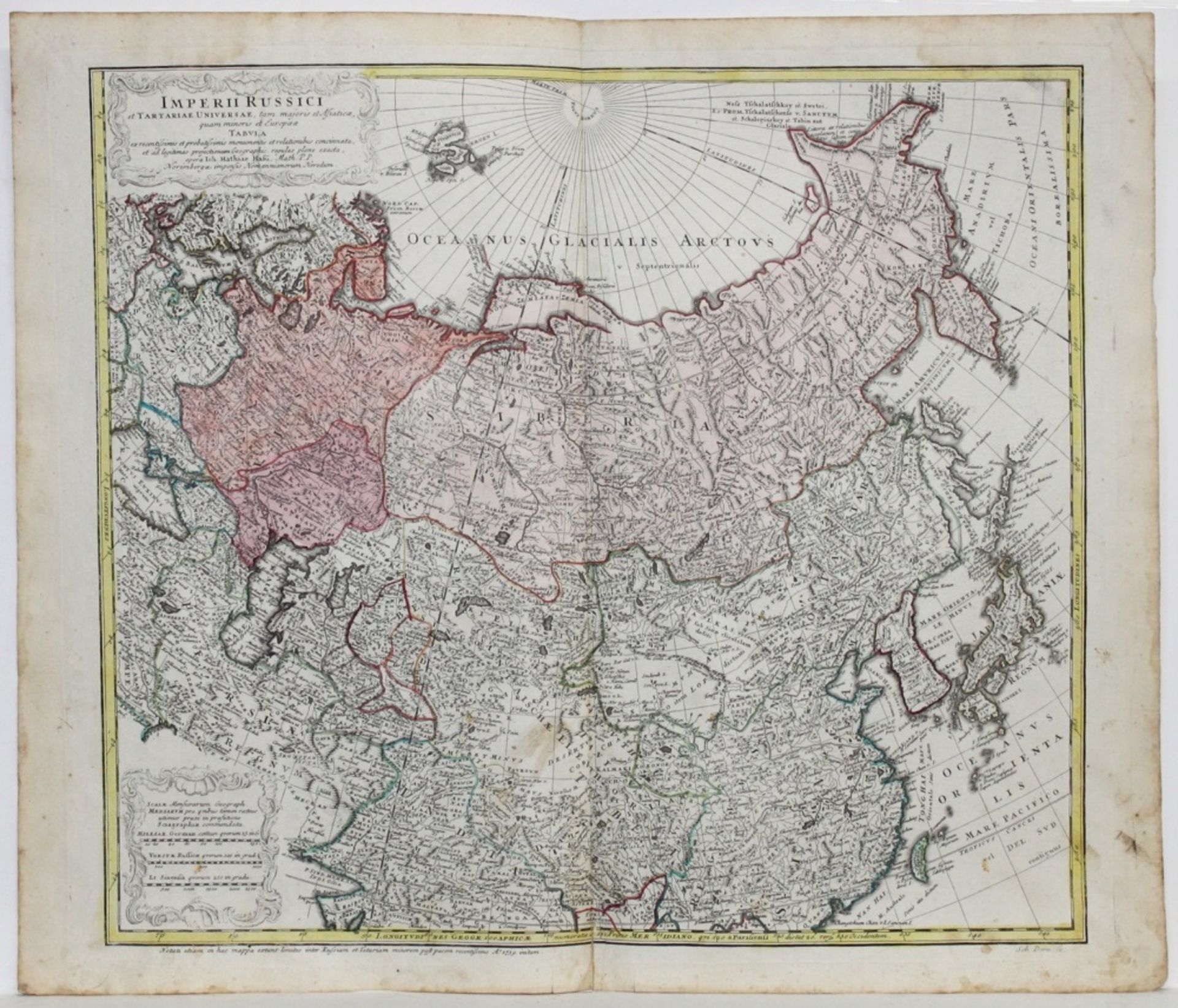 Landkarten. Russland. Kolorierte Kupferstichkarte von Homanns Erben, ca 1755 Bildgröße 54 x 47 cm (