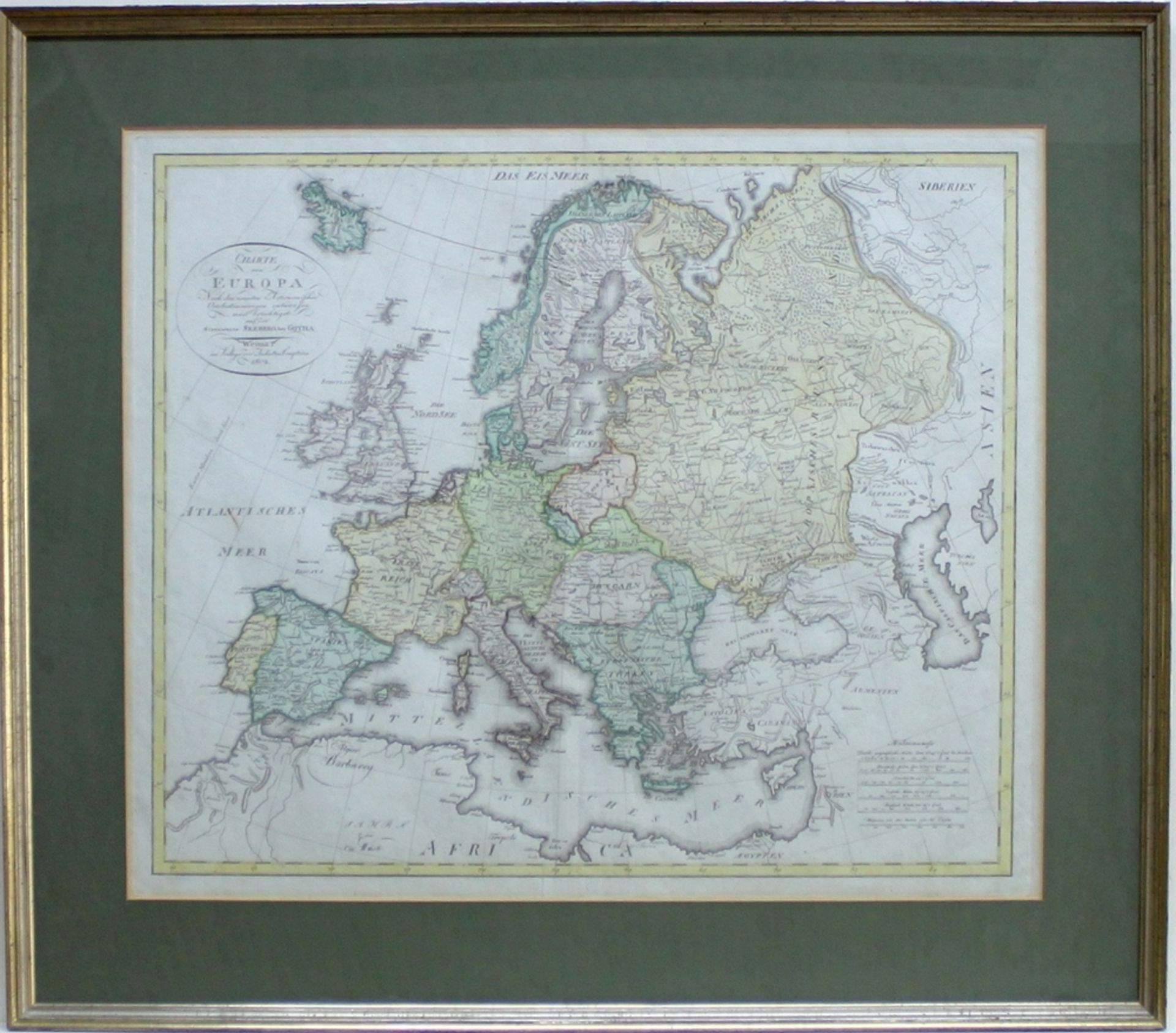 Landkarten. Europa - Karte. Kolorierte Kupferstichkarte. Weimar, Industrie Comptoir, 1802. Bildgröße