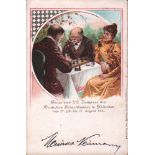 Postkarte. München 1900. Farbige, postalisch gelaufene Postkarte zum XII. Kongress des Deutschen