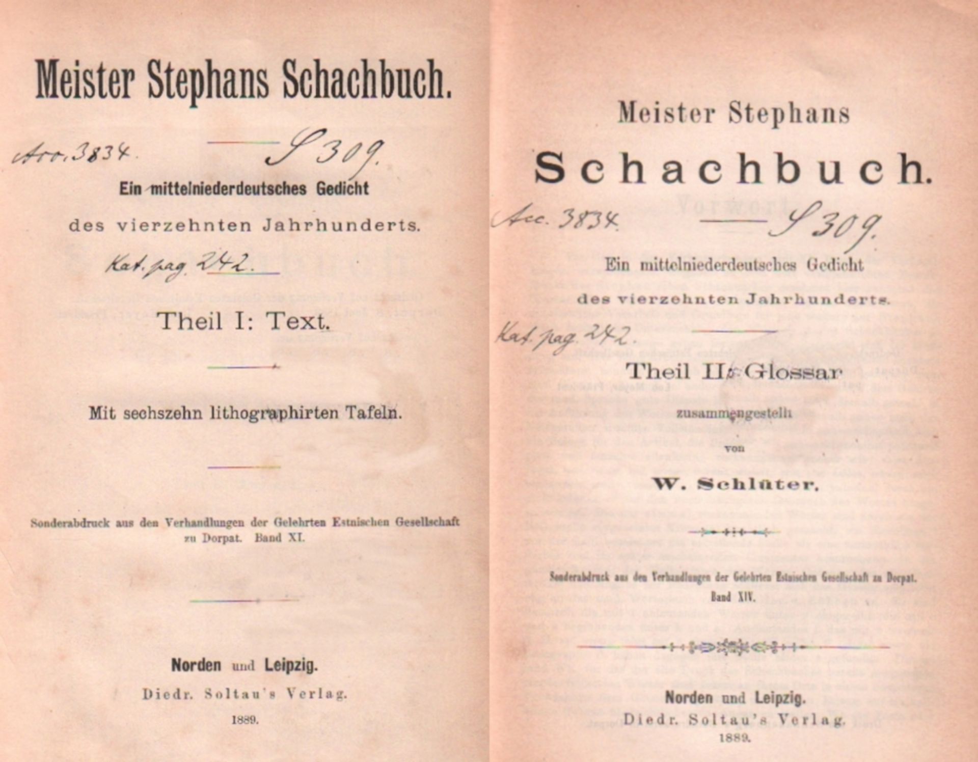 Meister Stephans Schachbuch. Ein mittelniederdeutsches Gedicht des vierzehnten Jahrhunderts. Theil