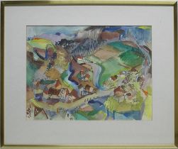 Stahl – Schultze, Ursula. “Herbst im Vorharz“. Aquarellmalerei (Mischtechnik) auf Papier. Unten