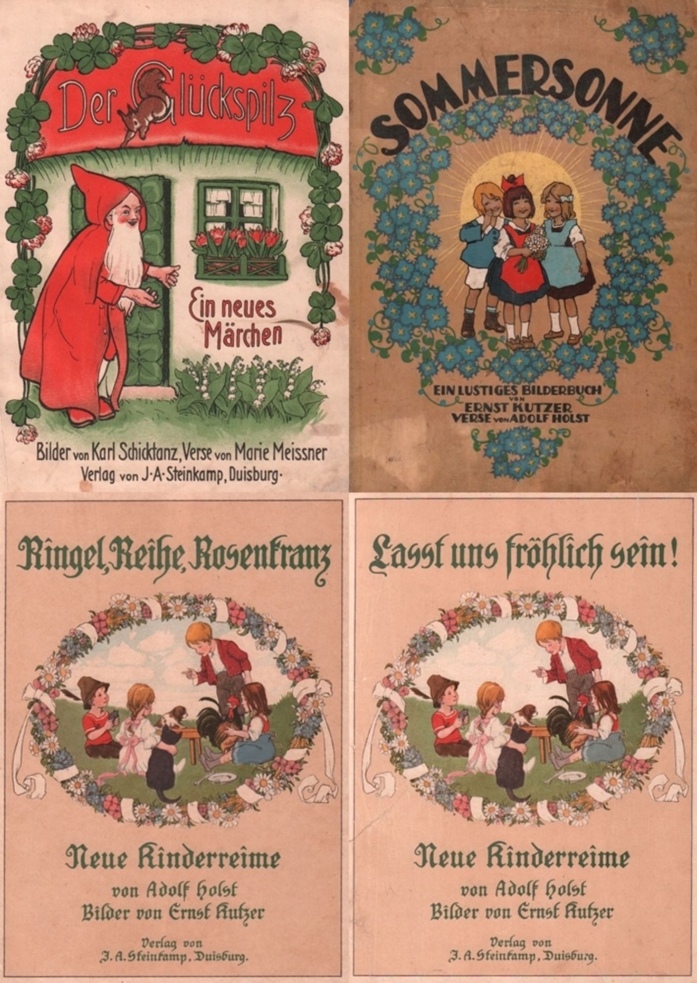 Kinderbuch. Holst, Adolf. Laßt uns fröhlich sein! Neue Kinderreime. Duisburg, Steinkamp, um 1913.