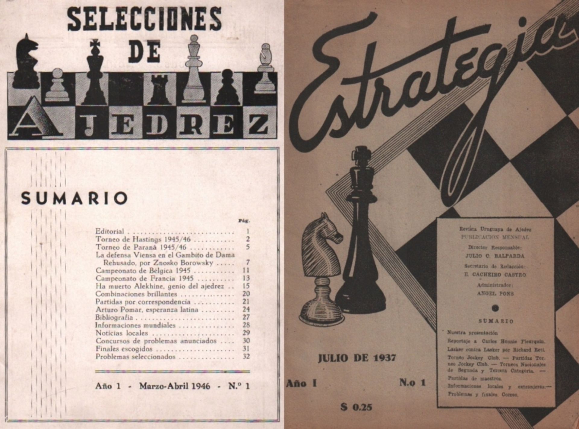 Estrategia. Revista Uruguaya de Ajedrez. Director: Julio C. Balparda. 5 Hefte. (Alles Erschienene)