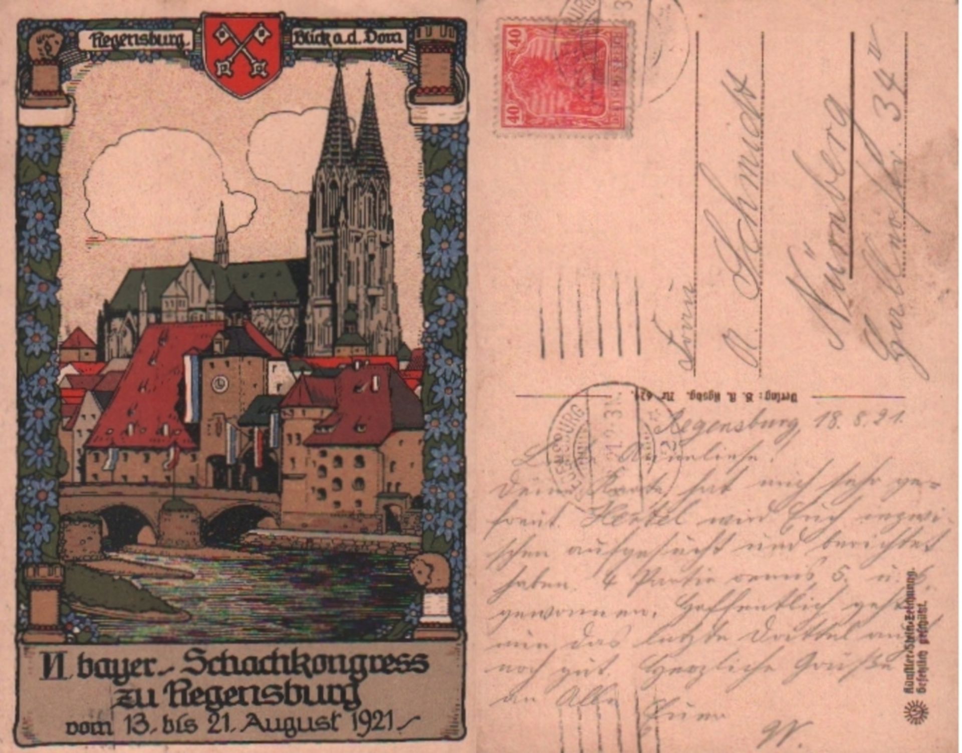 Postkarte. Regensburg 1921. Farbige, postalisch gelaufene Postkarte zum II. bayerischen
