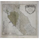 Landkarten. Italien. Toscana / Kirchenstaat. Teilkolorierte Kupferstichkarte nach Tob. Majero bei