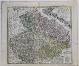 Landkarten. Böhmen. Kolorierte Kupferstichkarte nach Müller, Wieland und anderen bei Homann's Erben,