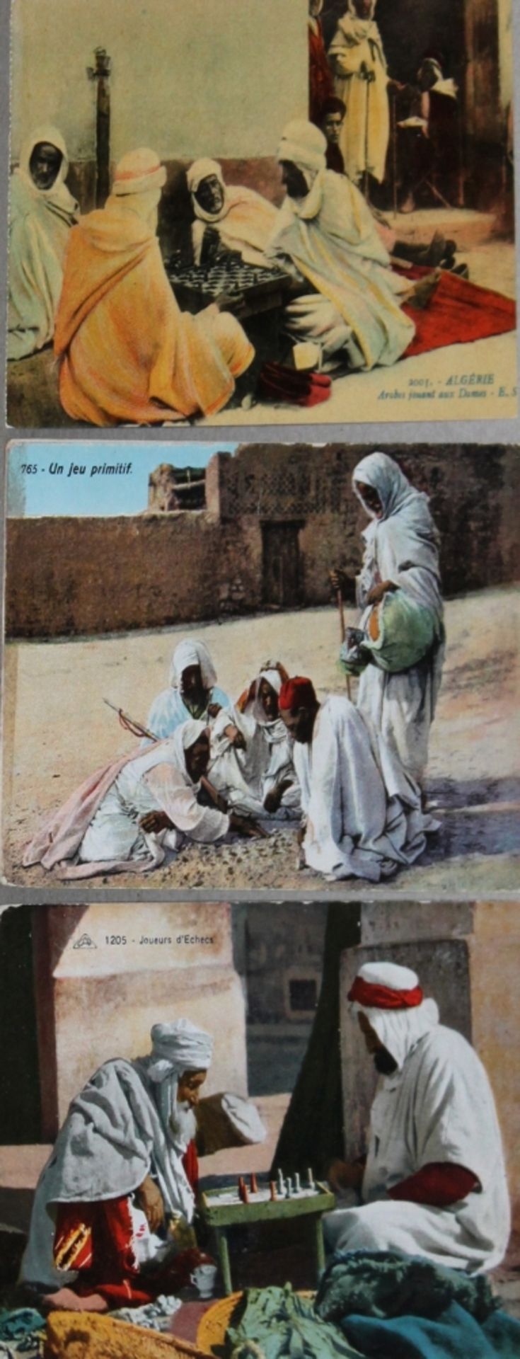 Postkarte. Brettspielszenen mit Araber und Beduinen. 30, teils farbige und postalisch gelaufenen