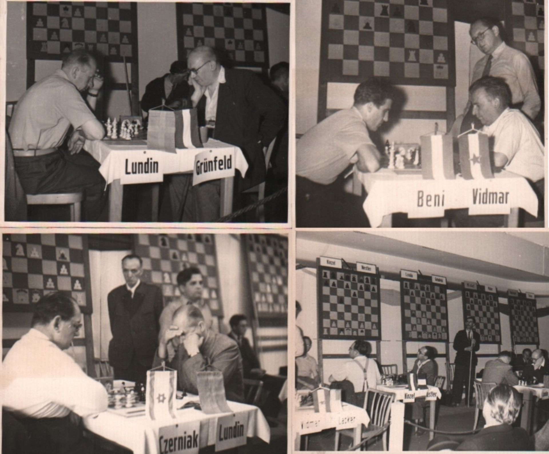 Foto. Wien 1951. 4 schwarzweiße Fotos von Wettkampfpartien beim Schlechter Gedenkturnier in Wien