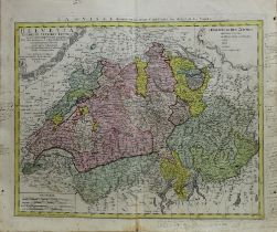 Landkarten. Schweiz. Gesamtdarstellung. Kolorierte Kupferstichkarte von T. Mayer bei Homann's Erben,