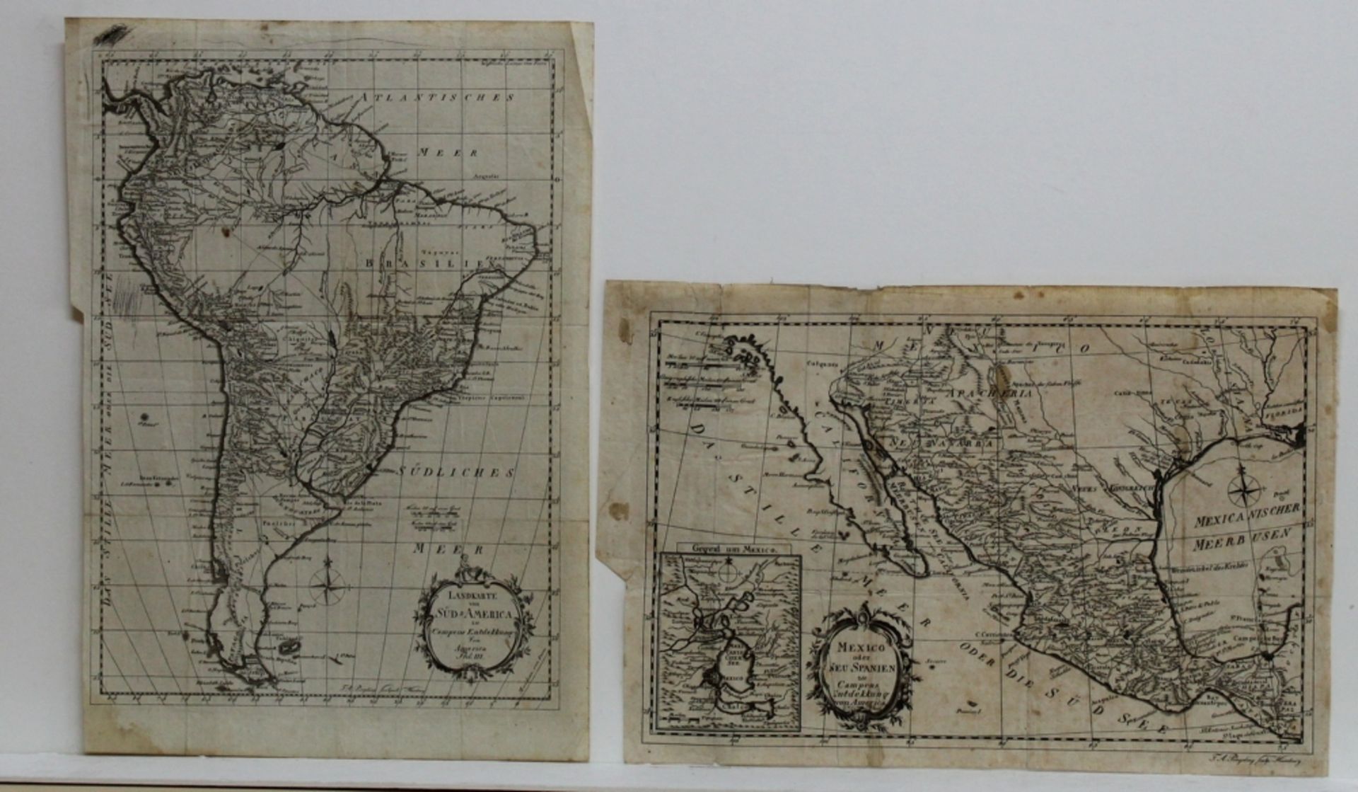 Landkarten. Amerika. Zwei unkolorierte Kupferkarten von Mittel und Süd – Amerika, aus dem 3