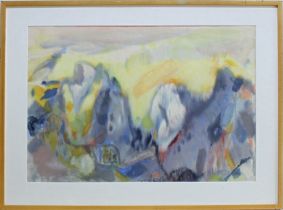 Stahl – Schultze, Ursula. “Dolomiten“. Aquarellmalerei (Mischtechnik) auf Papier. Unten links