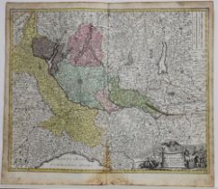 Landkarten. Italien. Mailand. Kolorierte Kupferstichkarte von J. B. Homann, um 1720. Bildgröße 54,