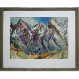 Stahl – Schultze, Ursula. (Alpenlandschaft in Österreich). Aquarellmalerei (Mischtechnik) auf