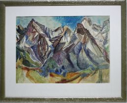 Stahl – Schultze, Ursula. (Alpenlandschaft in Österreich). Aquarellmalerei (Mischtechnik) auf