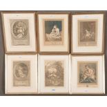 Sechs Kupferstiche. Figürliche Szenen, u.a. Baudouin, Fragonard, Louise-Elisabeth Vigée, teilw.