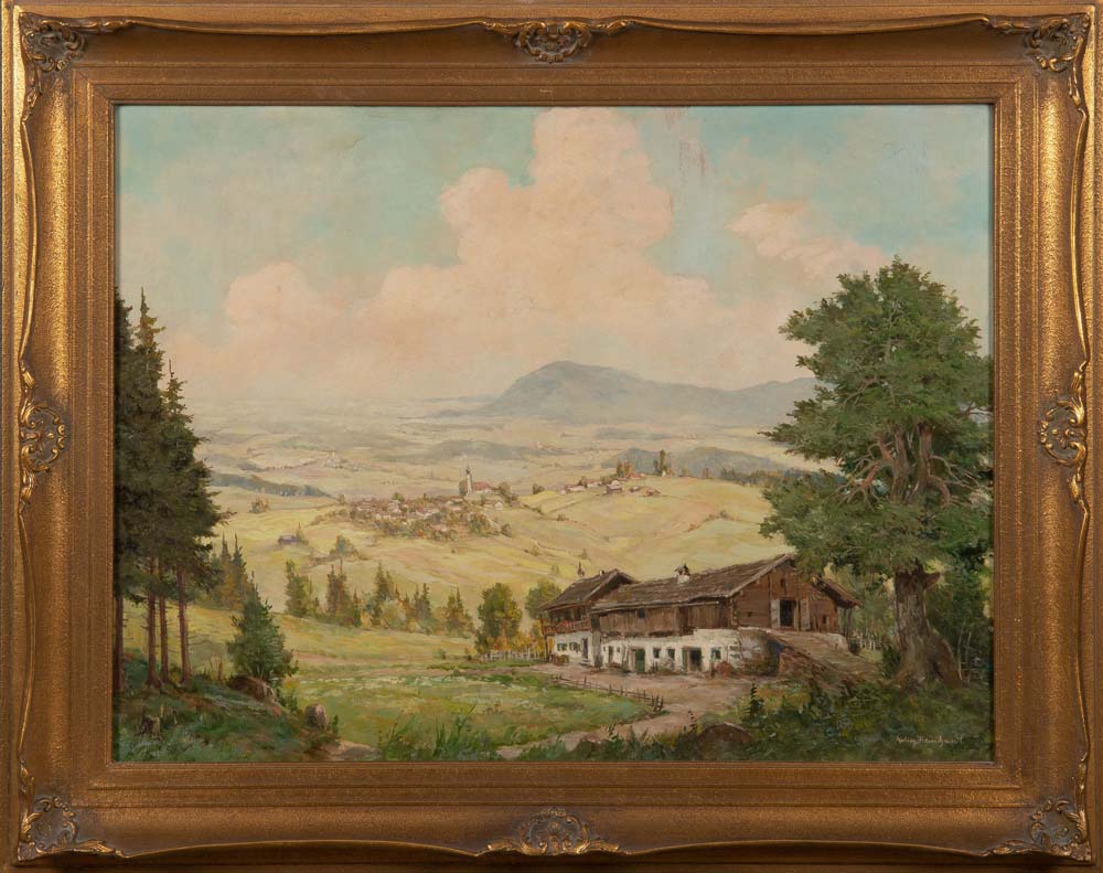 Willy Reinhardt (1888-1970). Sommertag auf dem Hügel. Öl/Malkarton, re./u./sign. gerahmt, 60 x 80