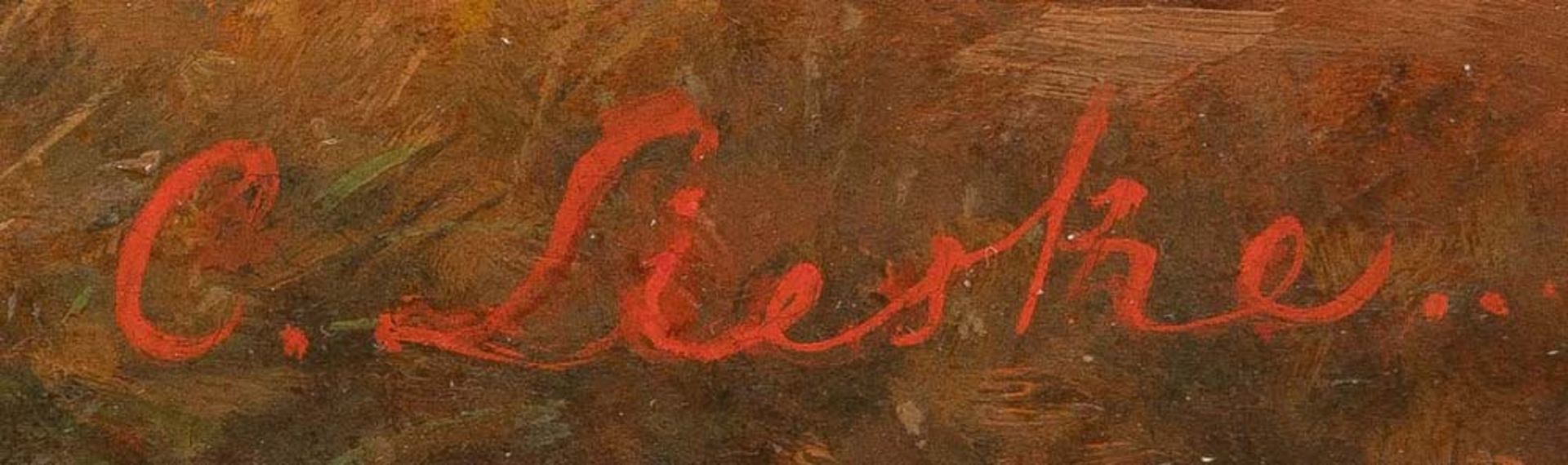 Karl Lieske (1816-1878). Pferde beim Treideln. Öl/Lw., re./u./sign., gerahmt, 17,5 x 31 cm. ( - Bild 2 aus 3