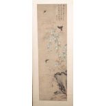 Rollbild. China 18. Jh. Schmetterlinge über blühenden Bäumen und Bambus. Papier, mit Tusche und
