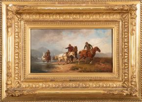 Karl Lieske (1816-1878). Pferde beim Treideln. Öl/Lw., re./u./sign., gerahmt, 17,5 x 31 cm. (
