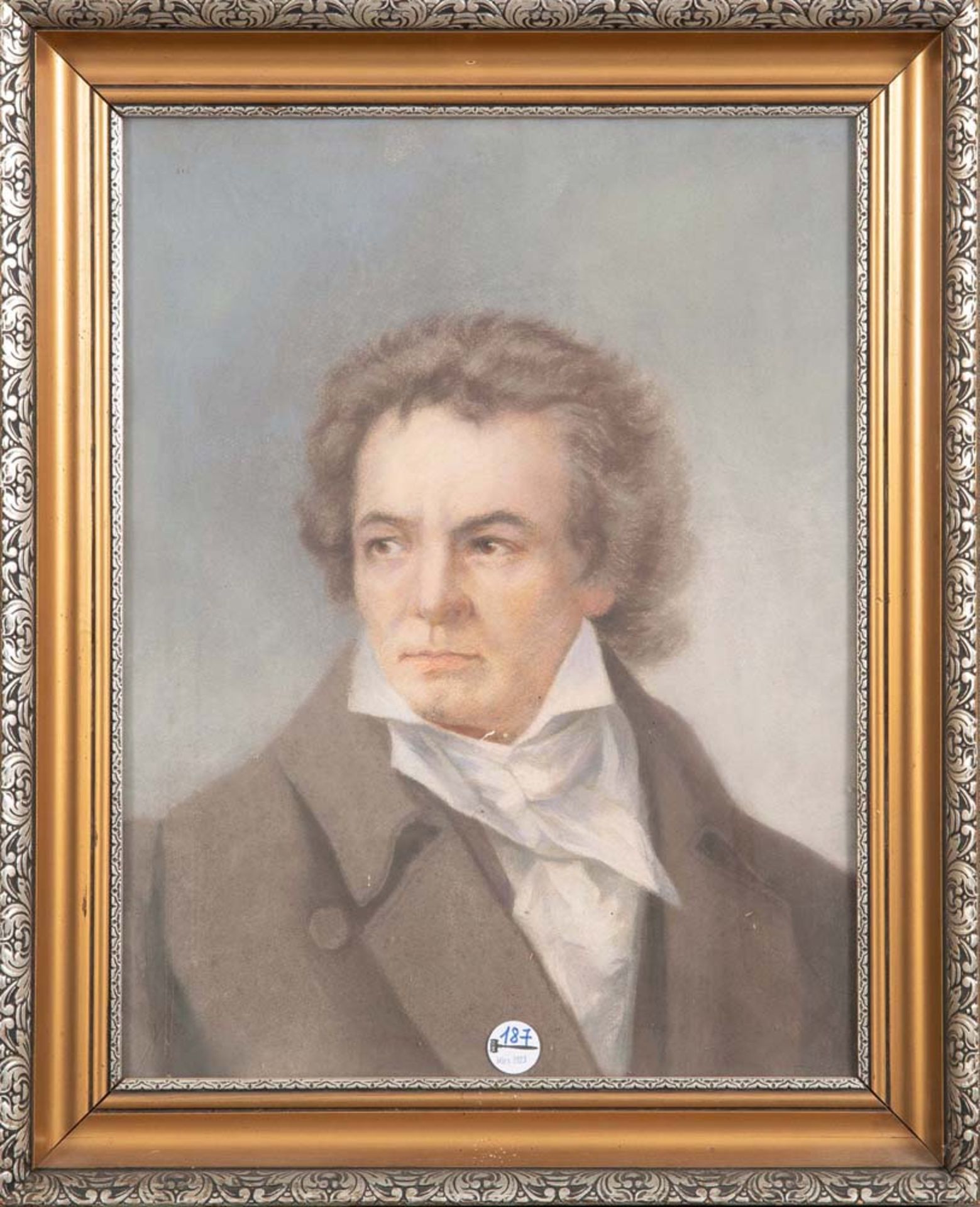 Maler des 19. Jhs. Portrait Beethoven. Pastell/Papier, hi./Gl./gerahmt, 57 x 44 cm. **