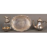 Viertlgs. Moccaservice, mit einem Löffel. 800er Silber, ca. 890 g.