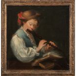 Maler des 18. Jhs. Mädchenportrait mit Querflöte. Öl/Lw., doubliert, gerahmt, 68 x 66 cm. **