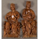 Zwei weibliche Heilige. Alpenländisch 15. Jh. Holz, Reliefschnitzerei, ungefasst. Provenienz: