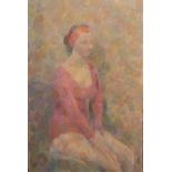 Russischer Maler. Sportlerin in Pink. Öl/Lw., verso kyrillisch bez.und dat. (19)65, 100 x 65 cm.