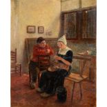 Claus Meyer (1856-1919). Zimmerinterieur mit Paar, Öl/Lw., li./u./sign., dat. 1892, 46 x 27,5 cm