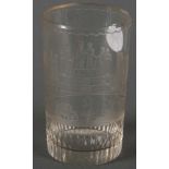 Lebenslaufbecher. Böhmen 19. Jh. Farbloses Glas, geschliffen, geätzt und beschriftet, H=16 cm. (
