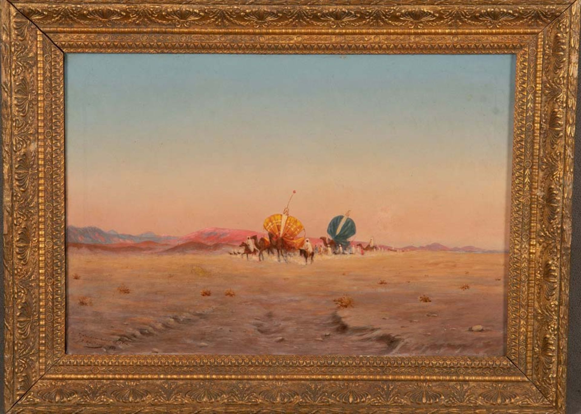E. Rouberot (Maler des 19. Jhs.). Karawane in der Wüste. Öl/Lw., li./u./sign., dat. 1881, gerahmt,