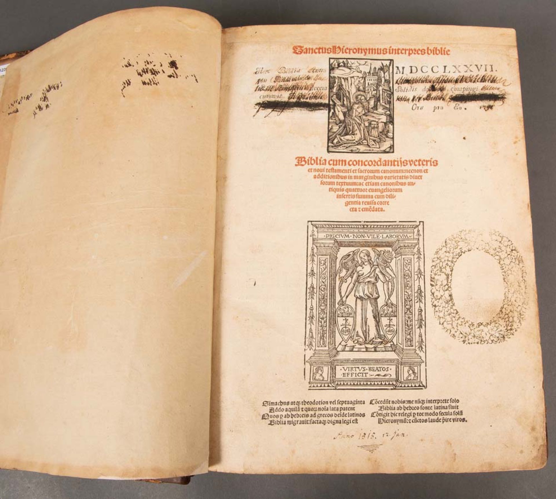 „Biblia Latina. Biblia cum concordantis veteris et novi testamenti.“ Mit kleinen Titelholzschnitten, - Bild 2 aus 2