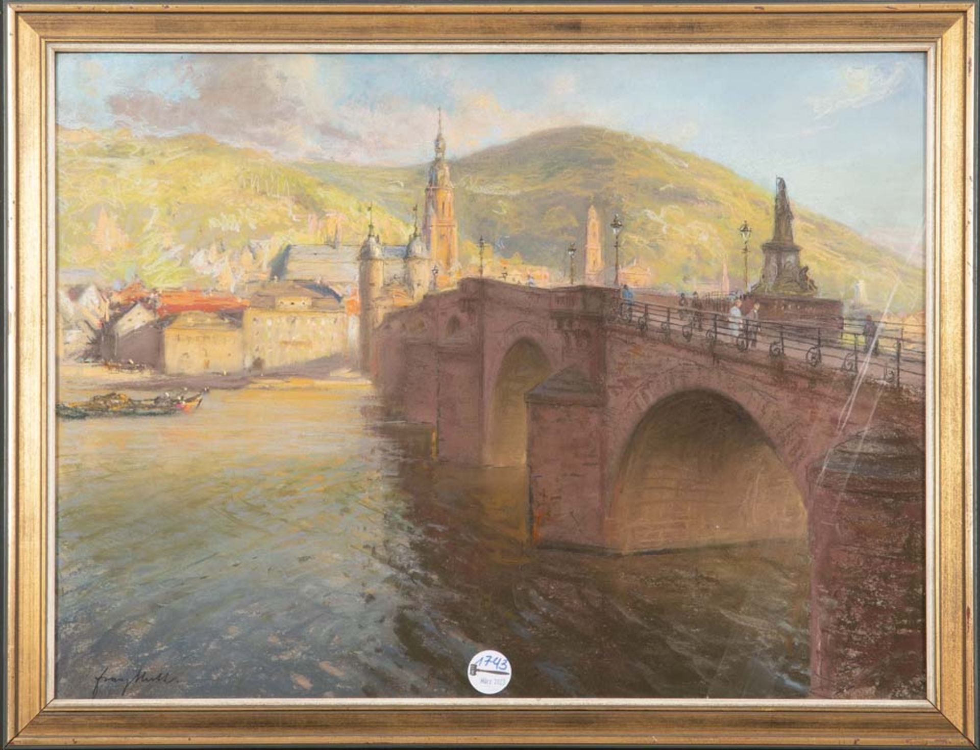 Franz Huth (1876-1970). Blick vom Neuenheimer Ufer auf Alte Brücke und Altstadt von Heidelberg.